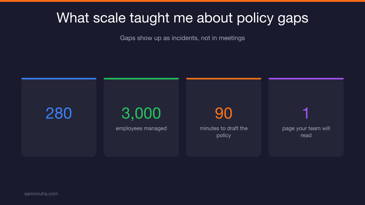 Owner reviewing AI use rules with a small team in a conference room