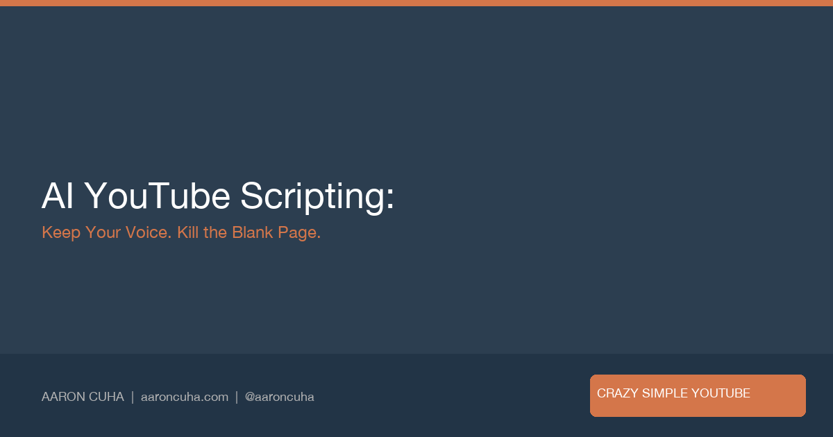 Aaron Cuha AI YouTube scripting workflow hero image showing a creator working alongside an AI writing assistant