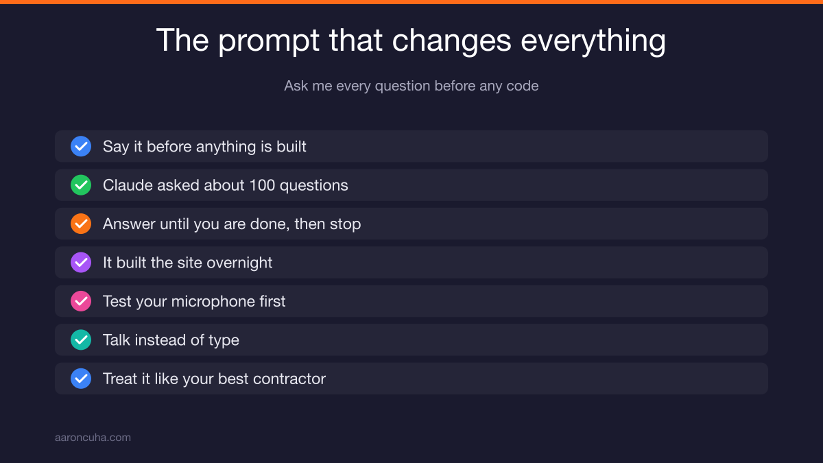 Claude asking a hundred discovery questions before writing any code for a project
