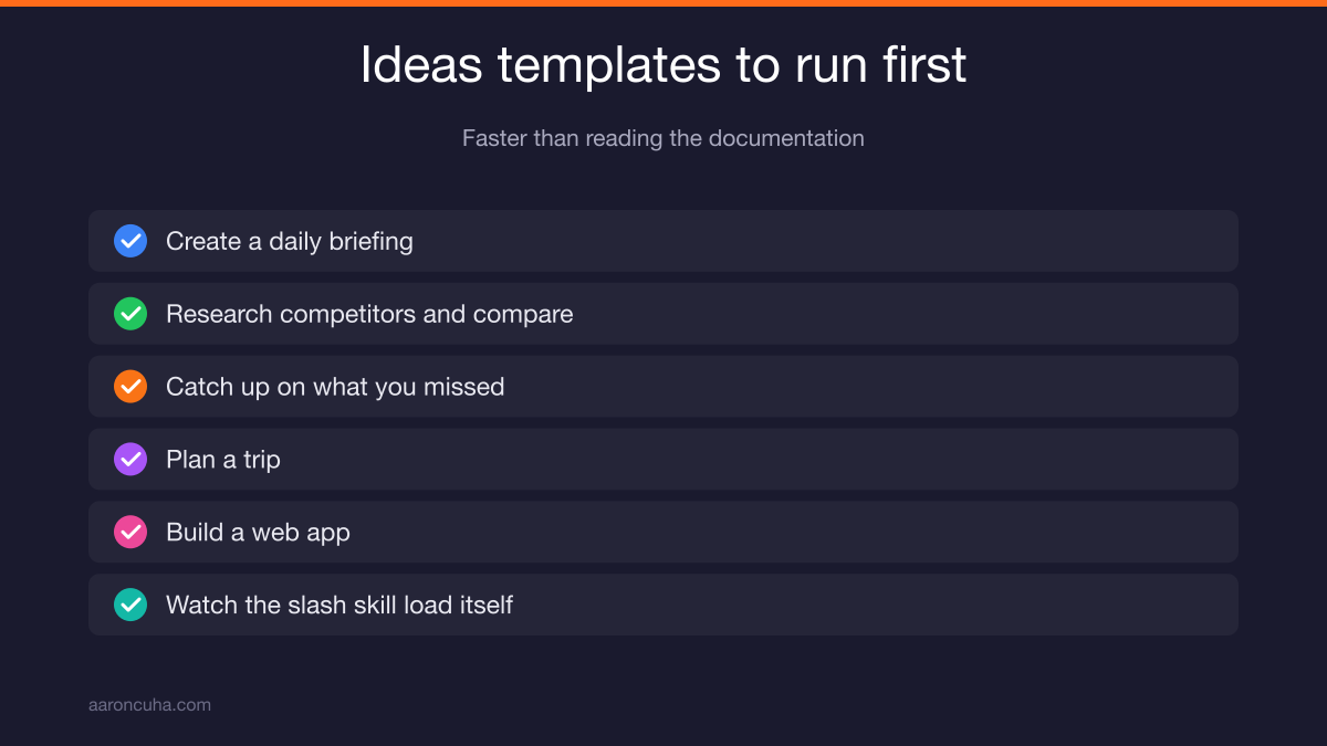 Claude Cowork Ideas tab showing starter prompts with attached skills and connectors