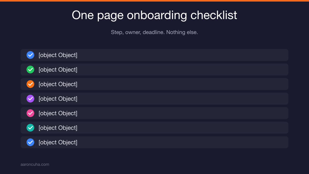 One page new client onboarding checklist with step owner and deadline columns