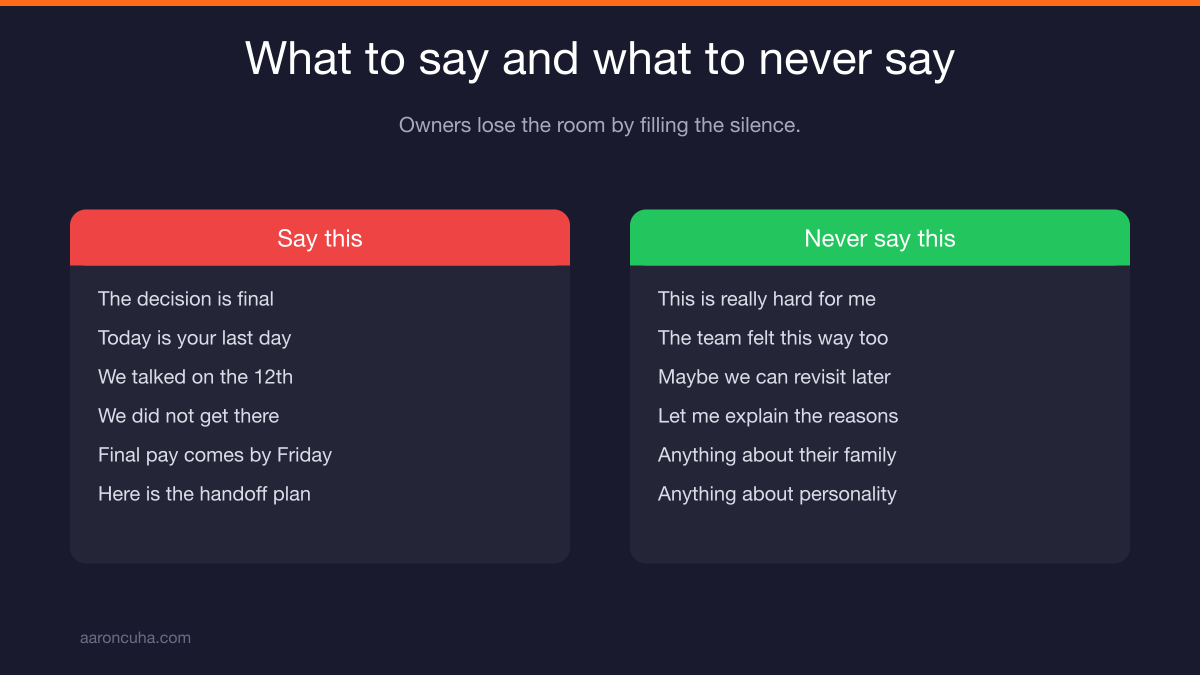 Three sentence termination script for a manager letting an employee go