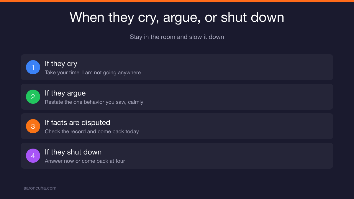 Leader staying calm when an employee cries, argues, or shuts down during a performance conversation