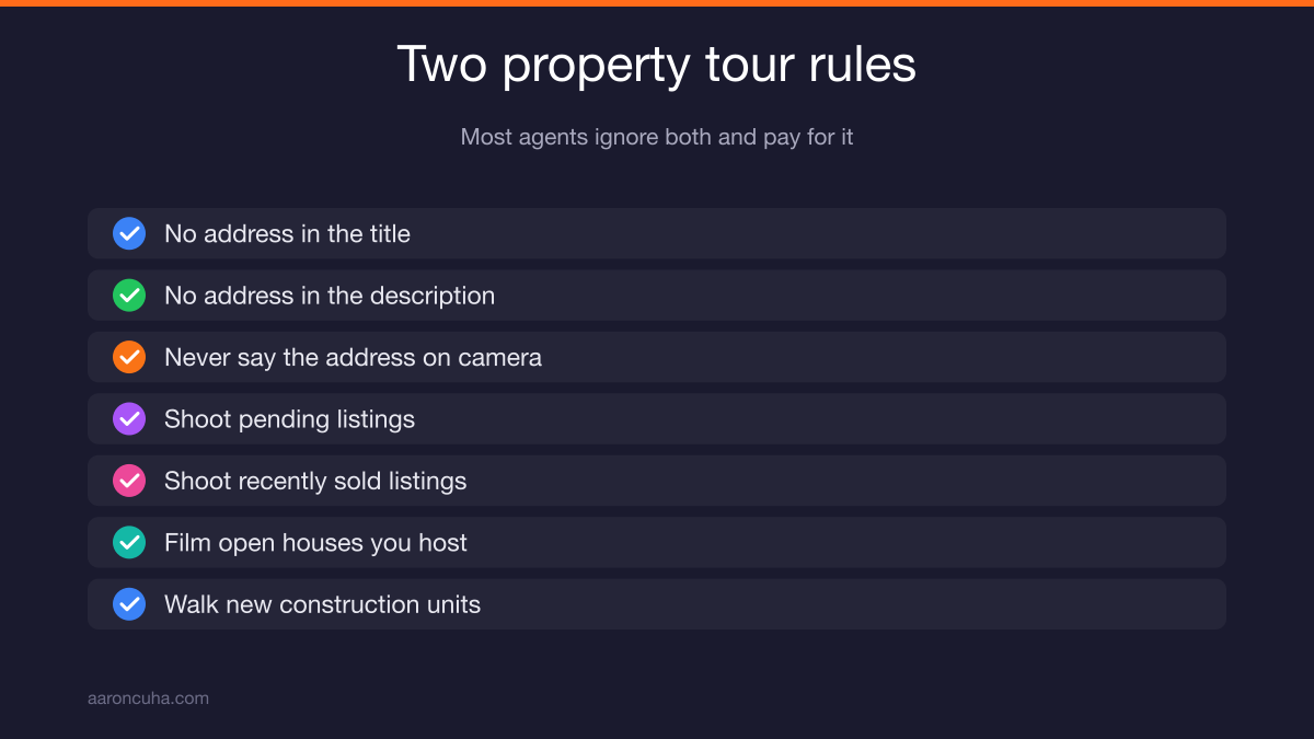 Property tour video rules including hiding the address to keep leads