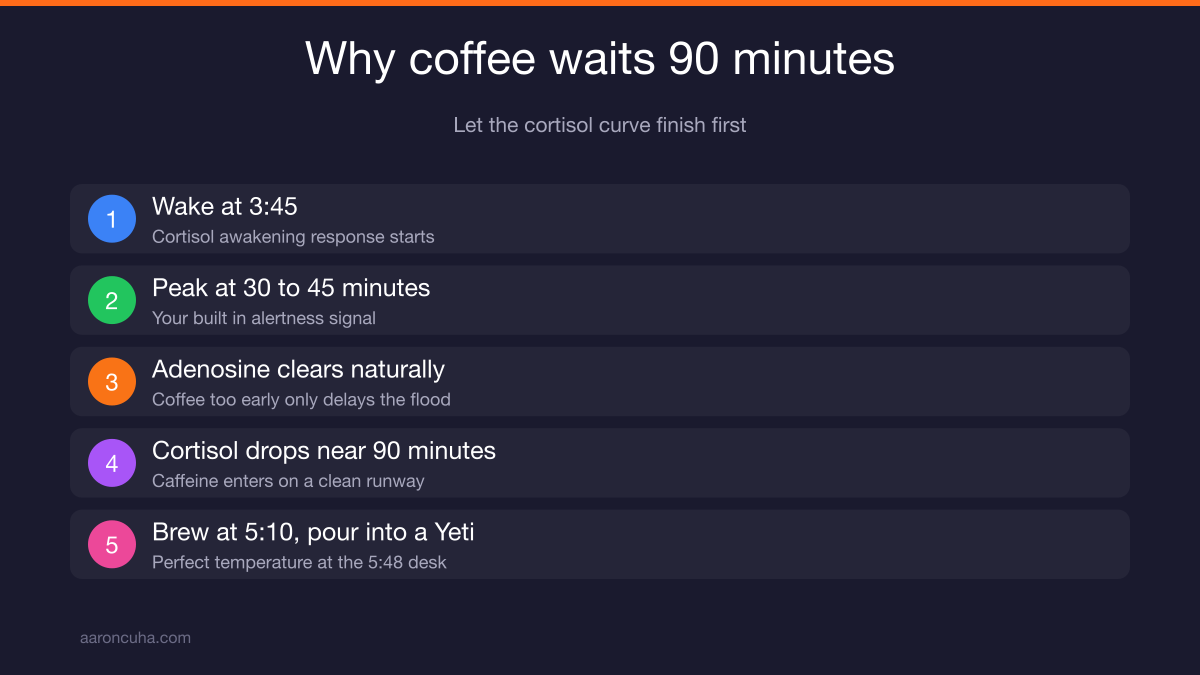 Delaying caffeine 90 minutes after waking to work with the cortisol awakening response
