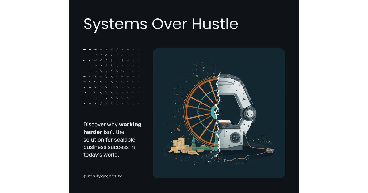 Systems versus hustle comparison showing scattered effort versus connected workflows